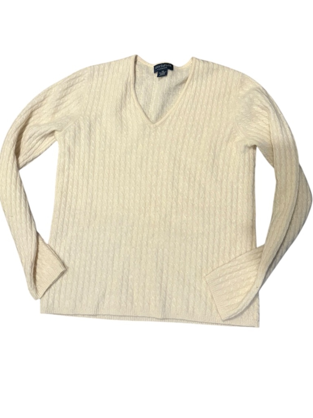 Ann Taylor vintage cable knit cream 100% 2 ply cashmere sweater